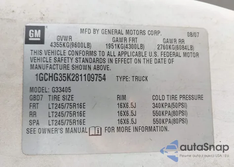 2008 Chevrolet Express Work Van from USA, damaged, VIN 1GCHG35K281109754